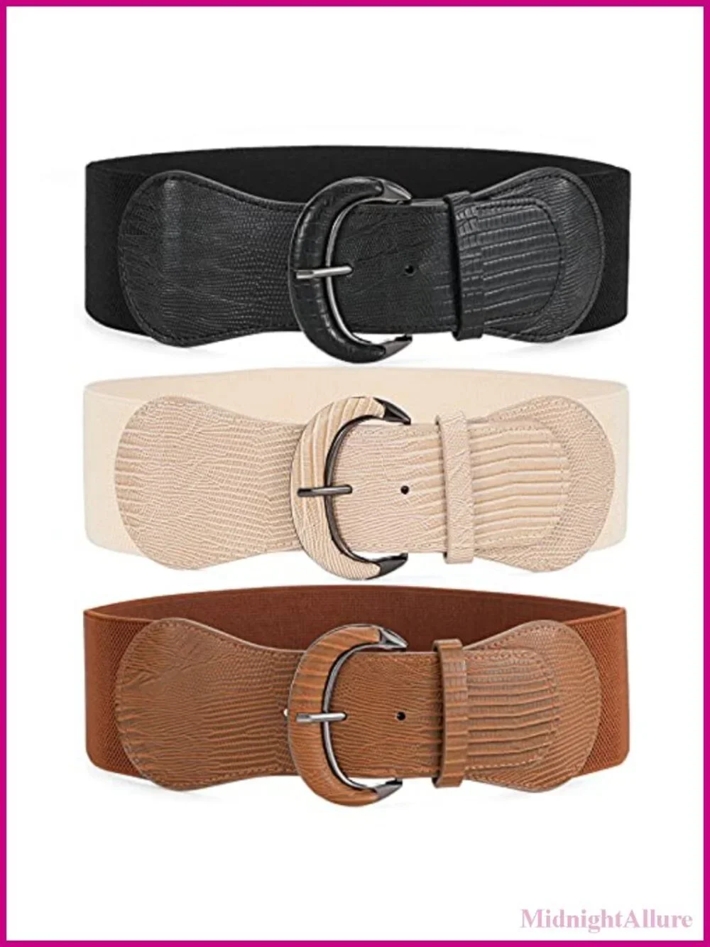 Wide Elastic Waist Belt Faux Leather Hook Buckle Stretchy Waistband Set